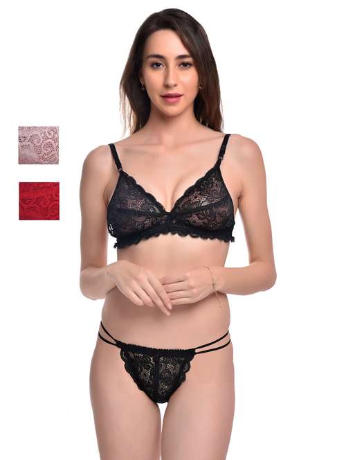 Pack Of 3 Net Bra And Panty Set
