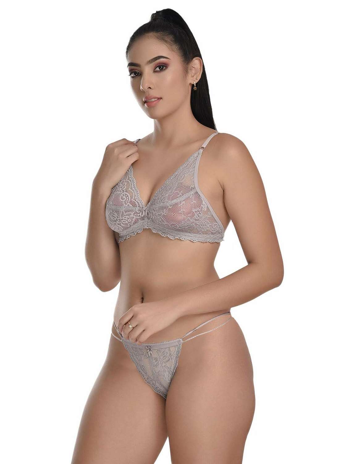 grey net bras and panty set - 20612055 -  Standard Image - 1