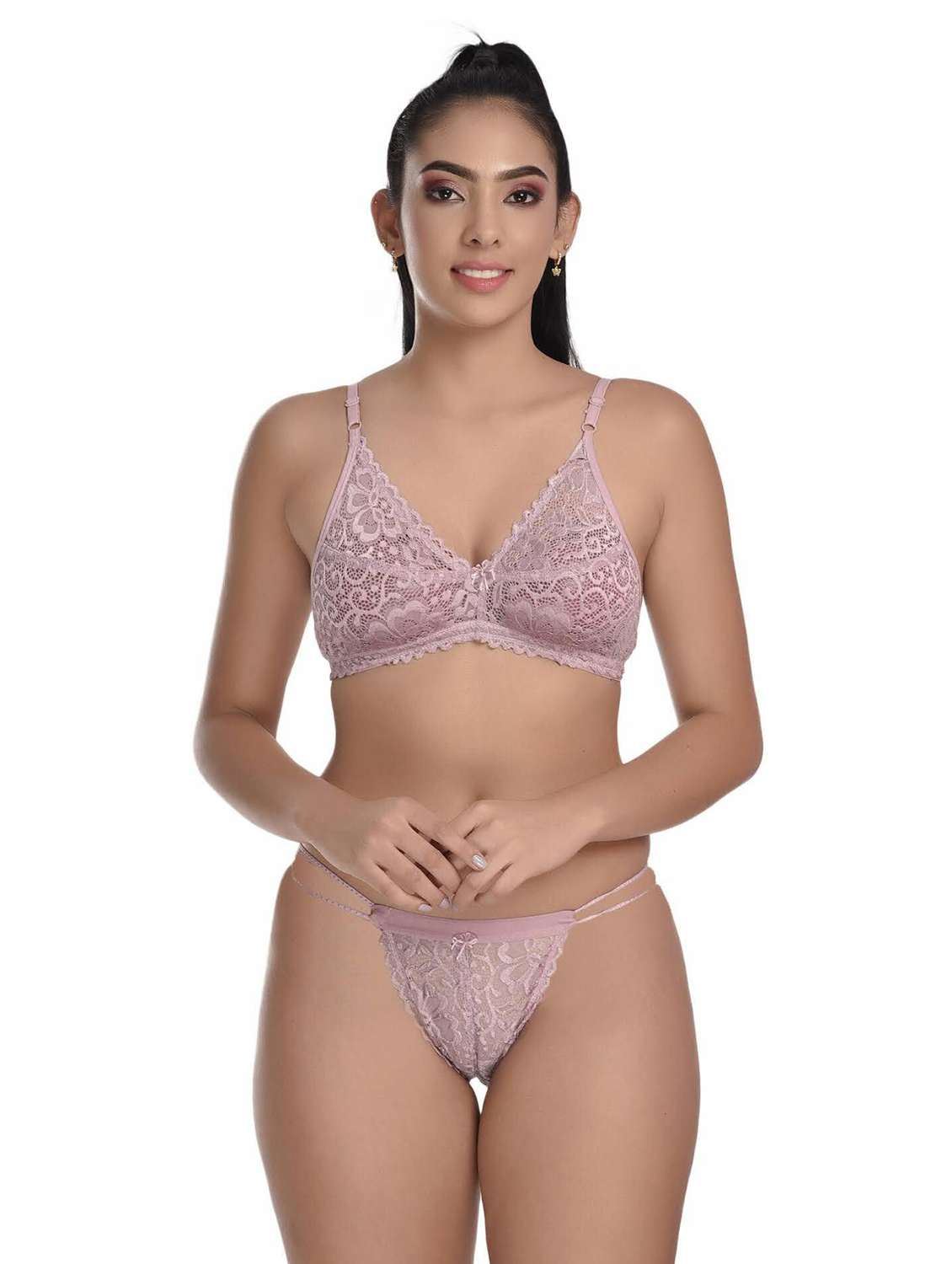 pack of 3 lace detailed bra and thongs set - 20612107 -  Standard Image - 1