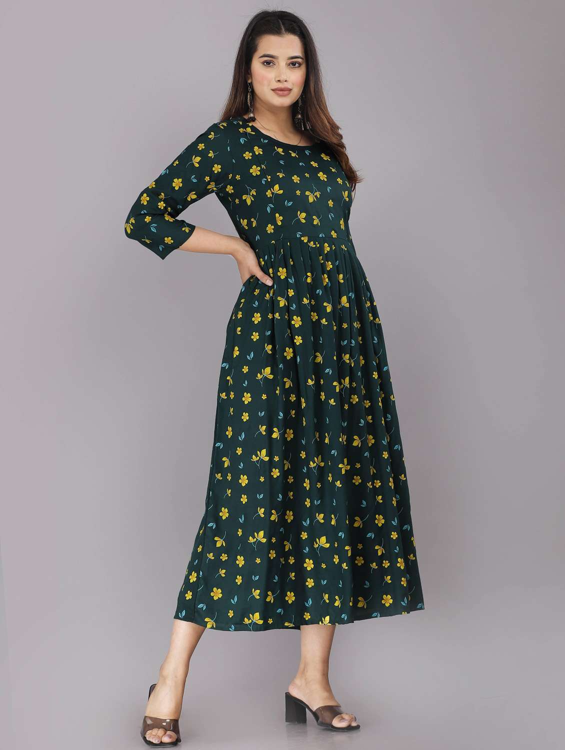women round neck floral printed maternity wear dress - 20612470 -  Standard Image - 1