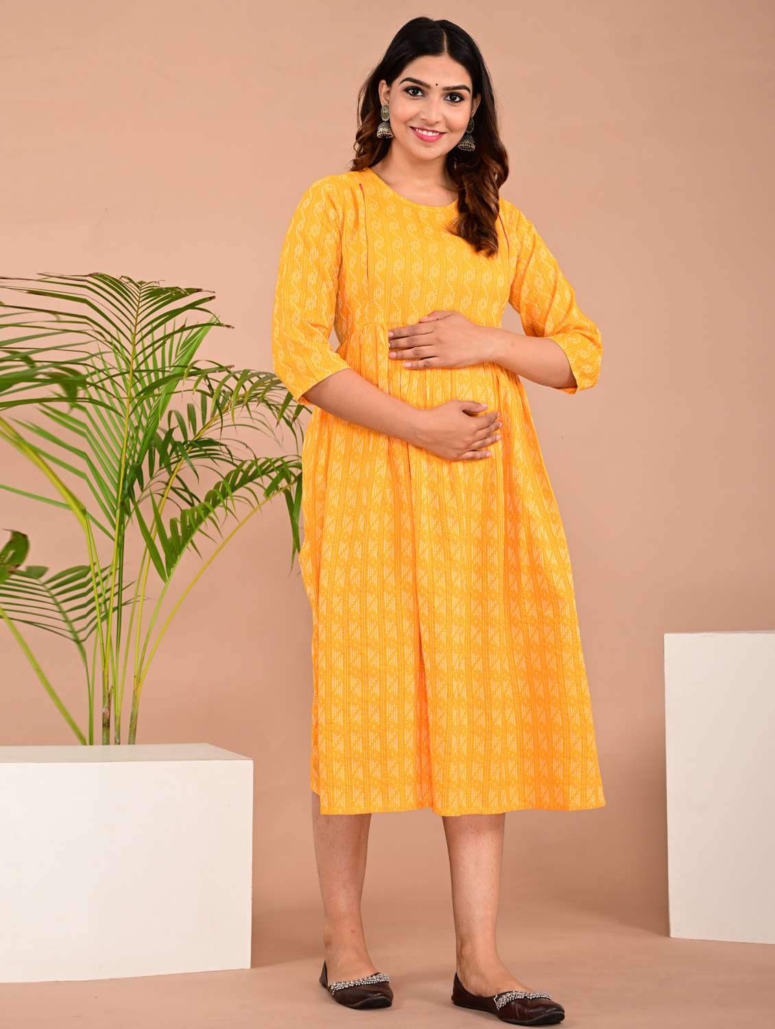 women round neck printed maternity wear dress - 20612472 -  Standard Image - 1