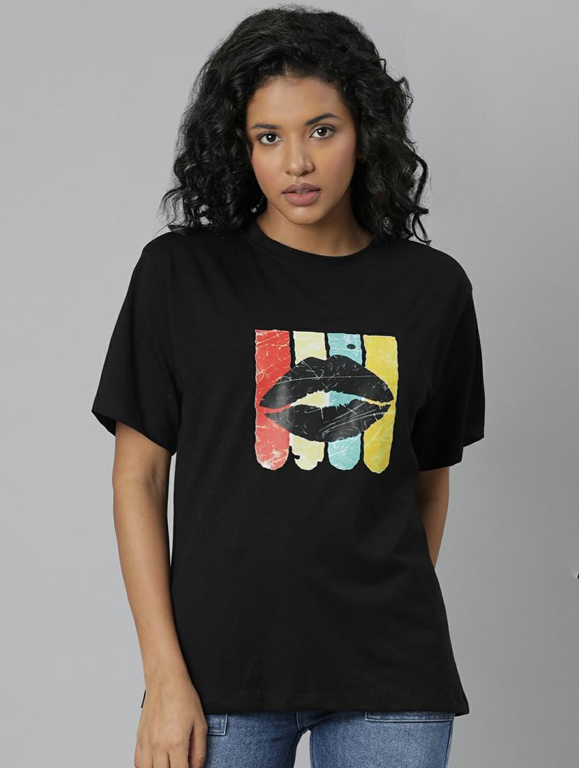 women black graphic boxy t-shirt - 20612586 - Zoom Image - 0