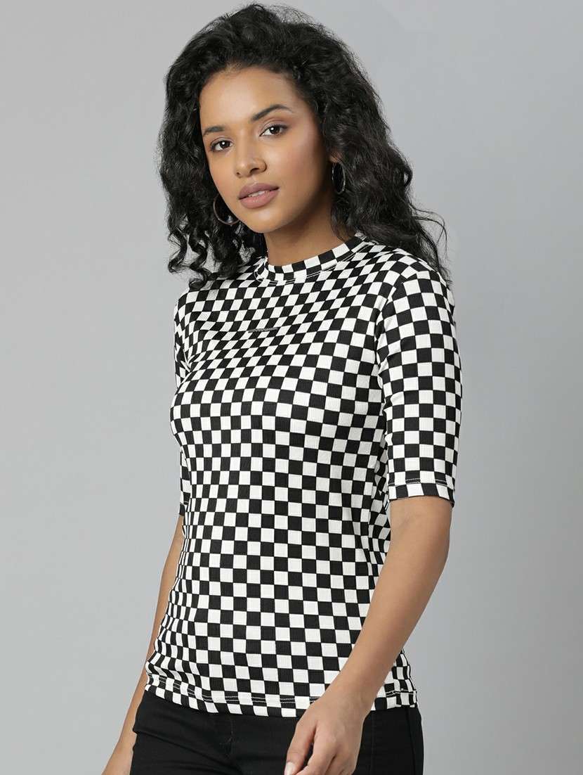 women black & white checkered t-shirt - 20612591 - Standard Image - 1
