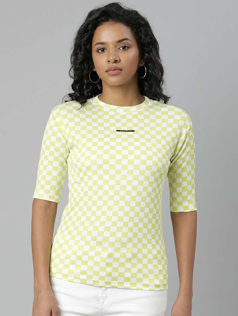 women yellow & white checkered t-shirt - 20612592 - Zoom Image - 0