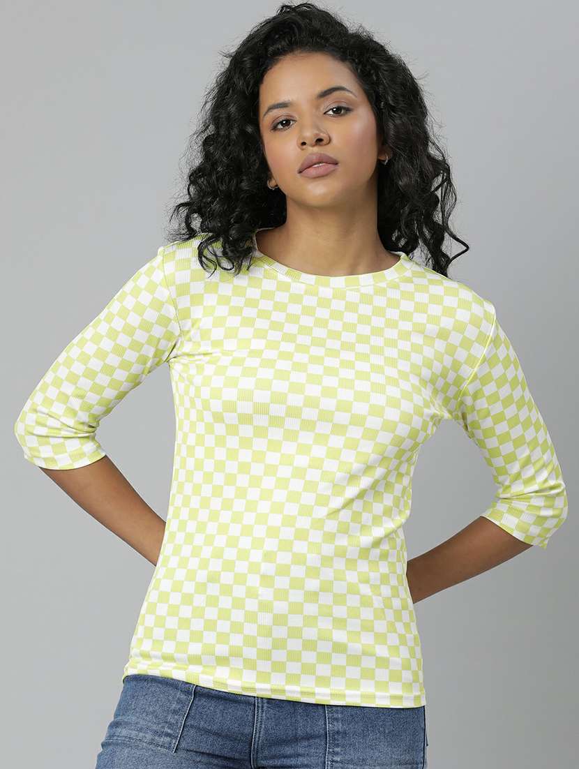women yellow & white checkered t-shirt - 20612593 - Zoom Image - 0
