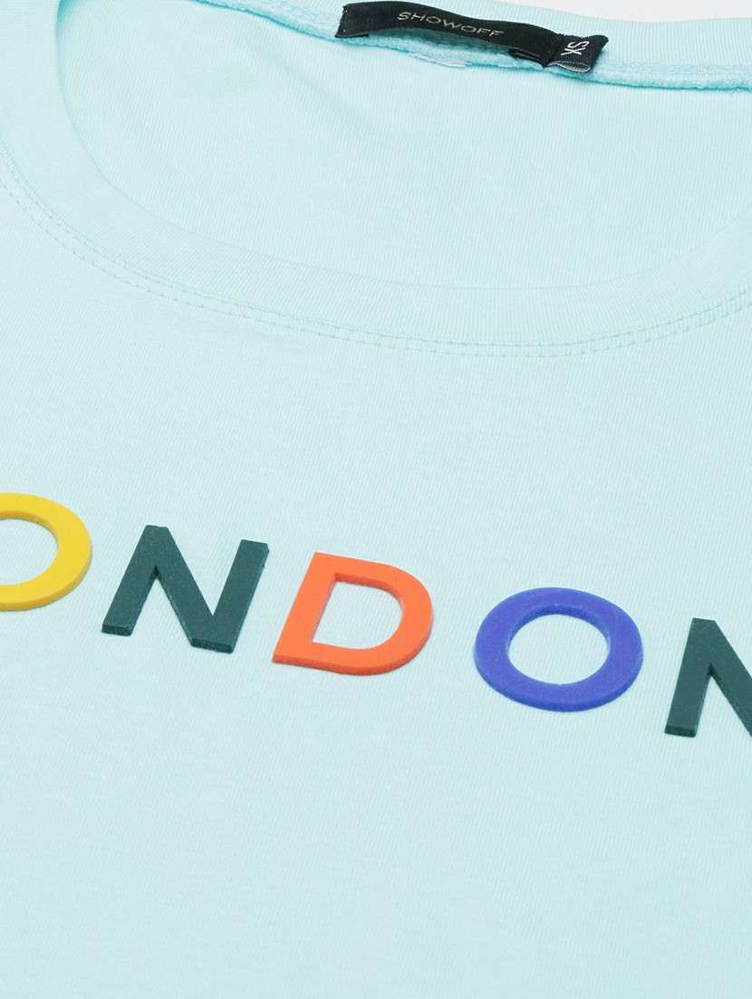 women light blue cotton chest print t-shirt - 20612596 -  Standard Image - 6