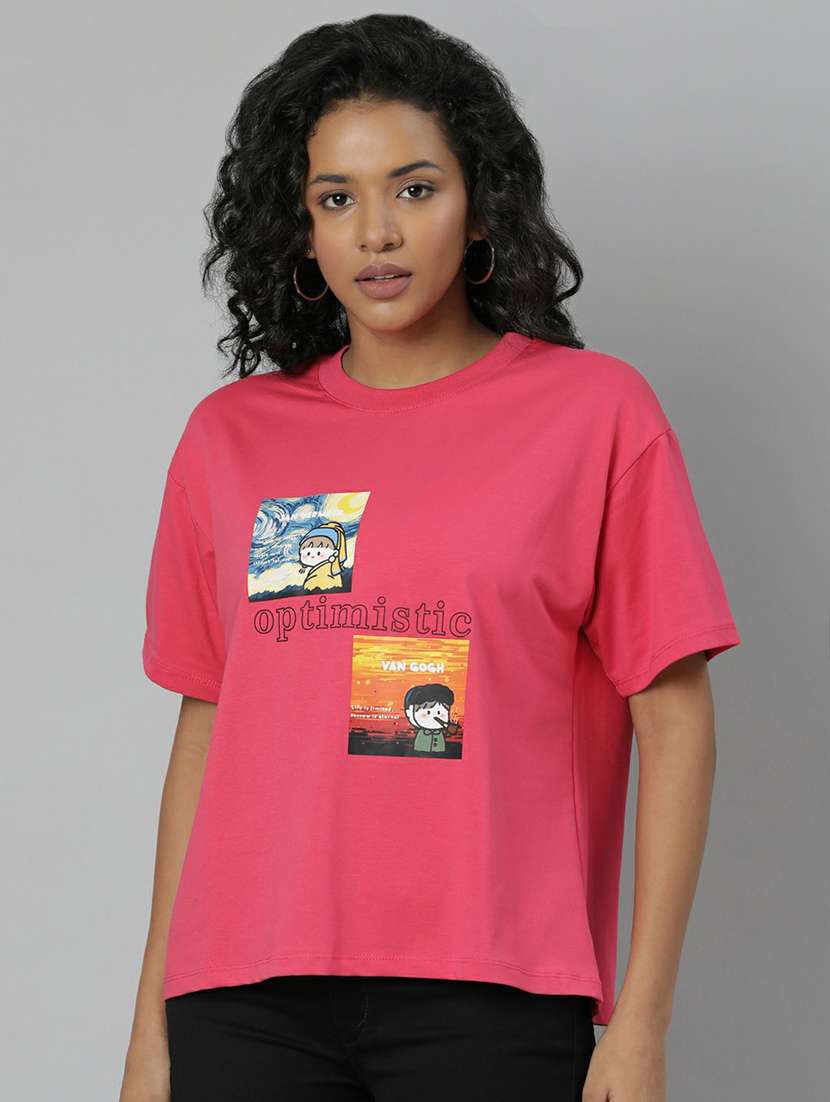 women pink graphic boxy t-shirt