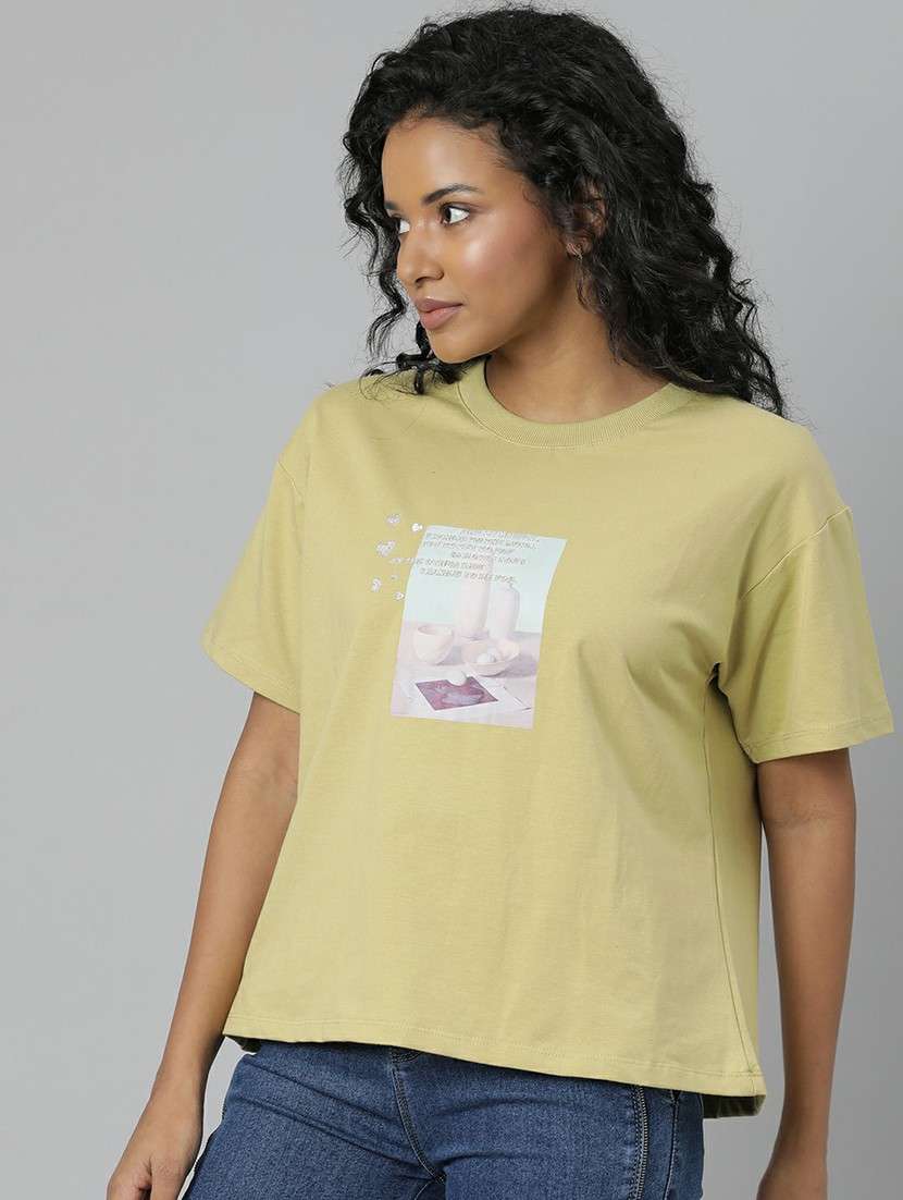women yellow graphic boxy t-shirt - 20612608 -  Standard Image - 1