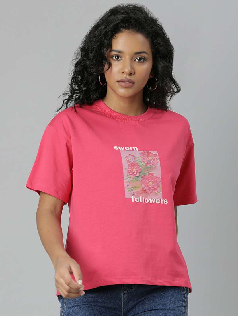 women pink graphic boxy t-shirt