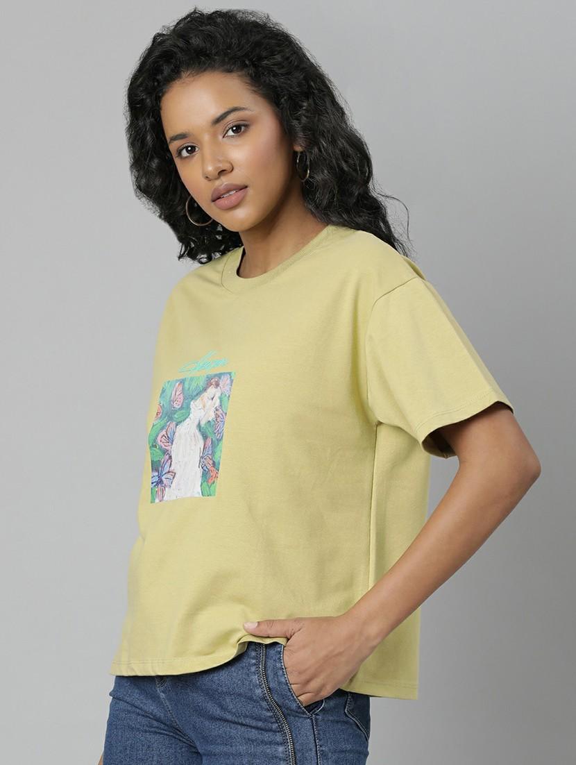 women yellow graphic boxy t-shirt - 20612615 - Standard Image - 1