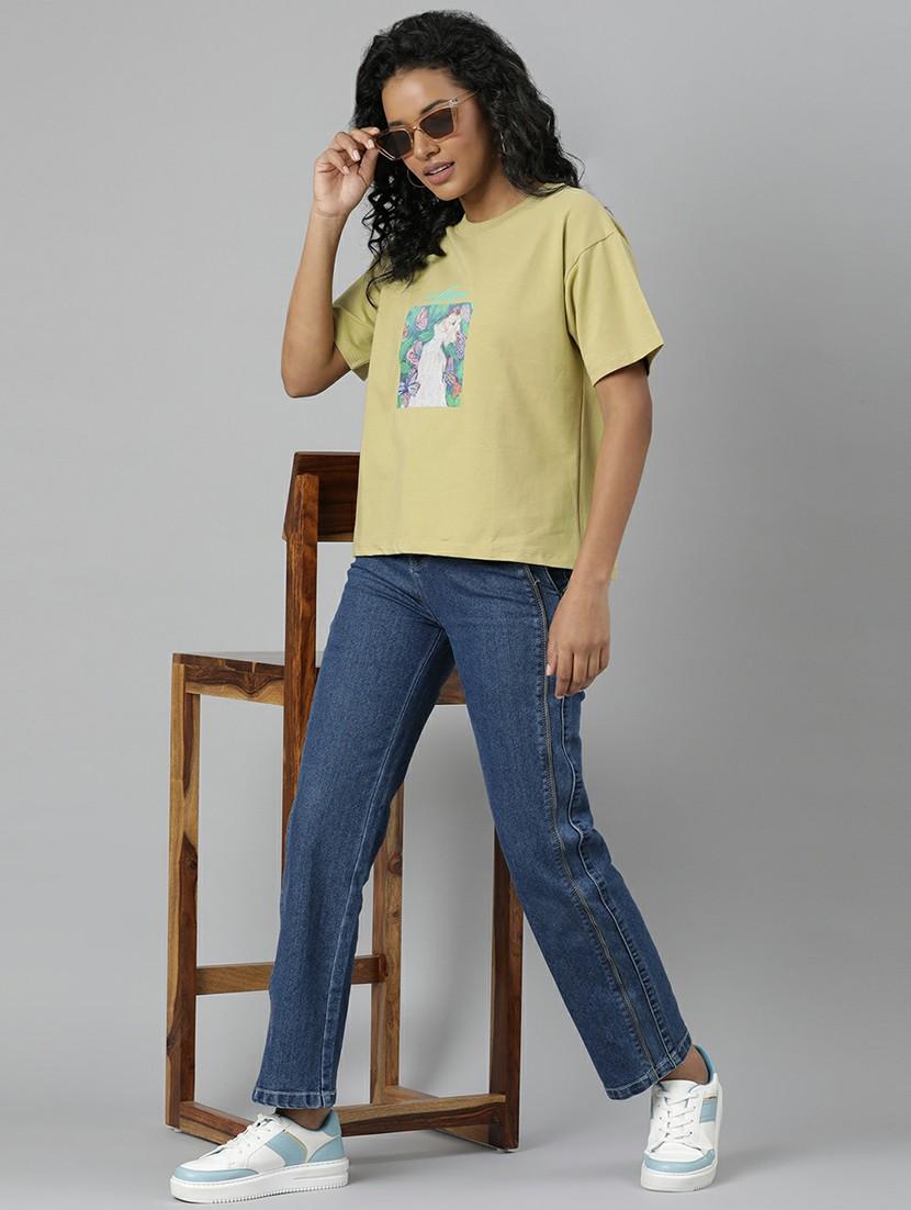 women yellow graphic boxy t-shirt - 20612615 - Standard Image - 4