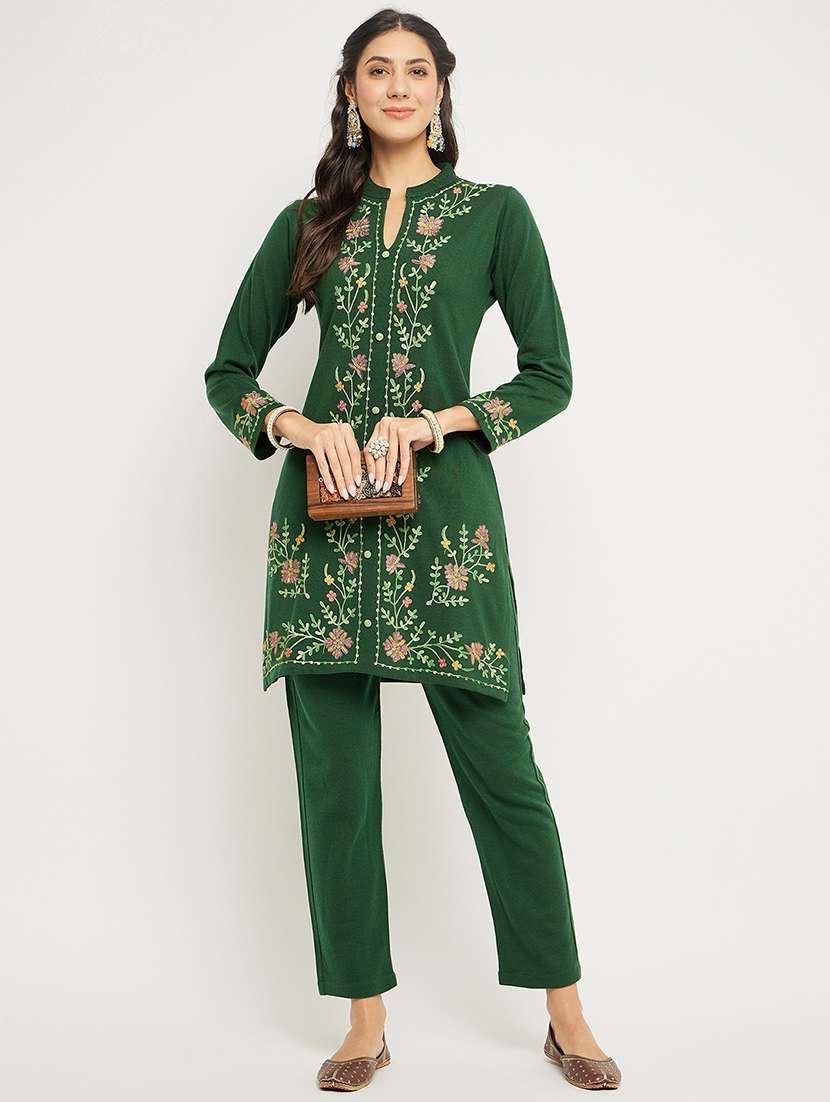 women embroidered long sleeve ethnic co-ord set
