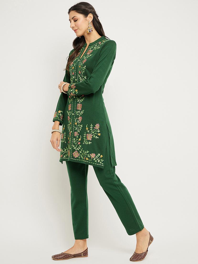 green embroidered detailed coord set - 20612616 - Standard Image - 1