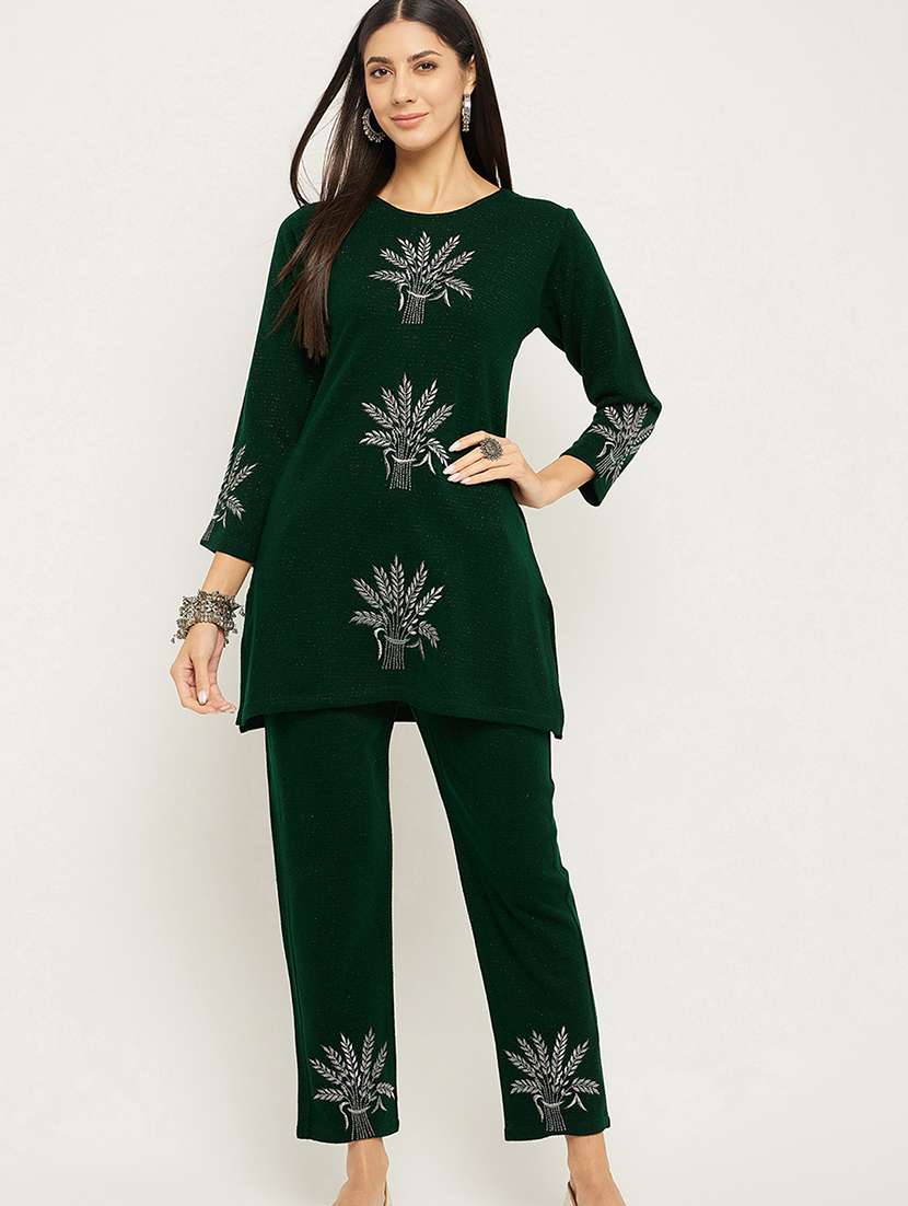 women embroidered long sleeve ethnic co-ord set