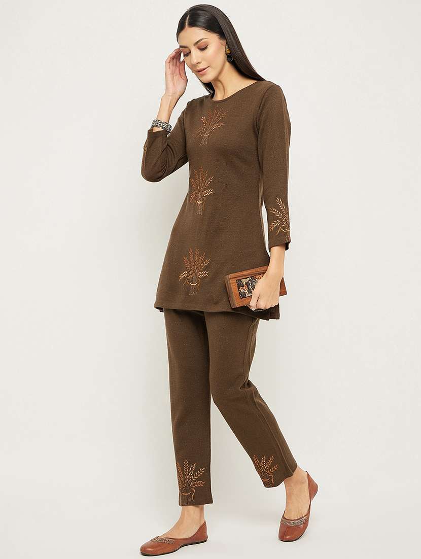 women embroidered long sleeve ethnic co-ord set