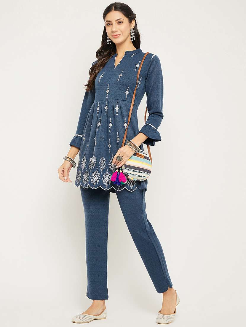 women embroidered long sleeve ethnic co-ord set