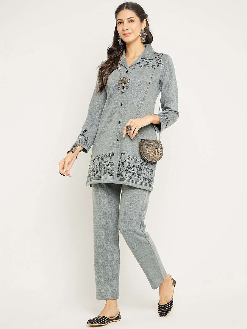 women grey embroidered acrylic co-ord