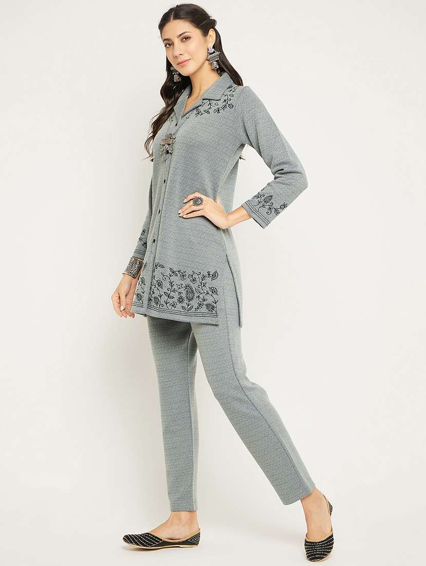 Women Grey Embroidered Acrylic Co-ord - 20612626 -  Standard Image - 1