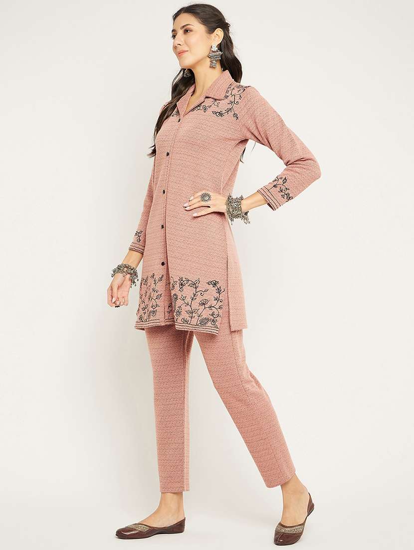 women peach embroidered co-ord set - 20612627 - Standard Image - 1