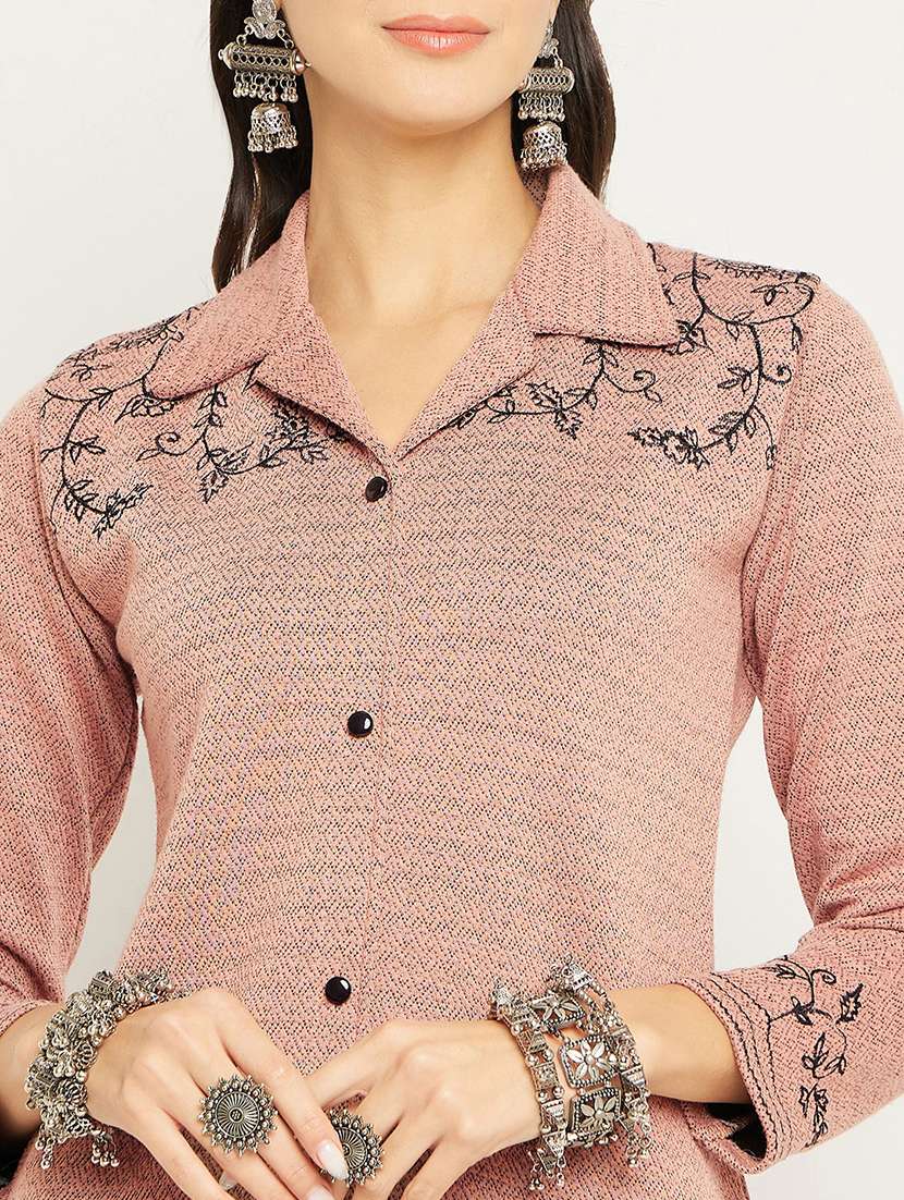 women peach embroidered co-ord set - 20612627 - Standard Image - 4