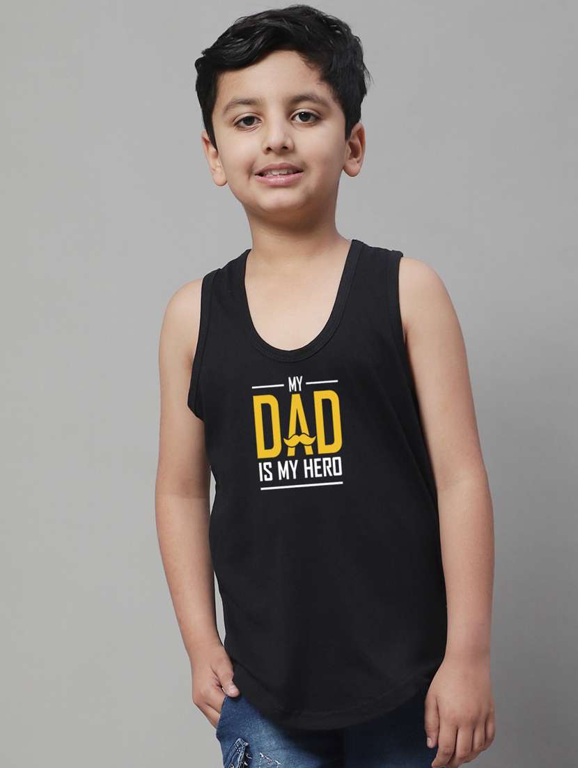 boys black typographic printed cotton vest