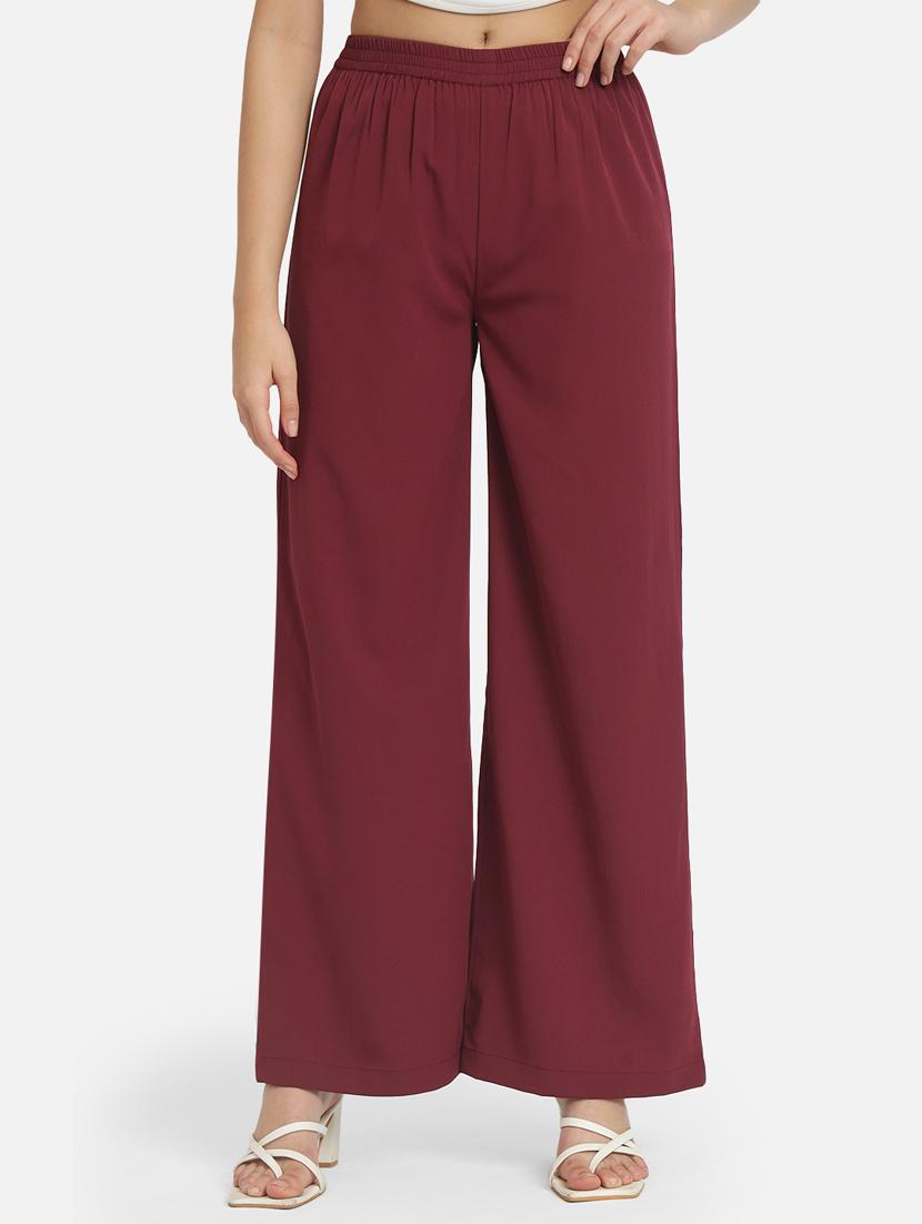 women maroon crepe solid palazzo - 20613555 - Zoom Image - 0