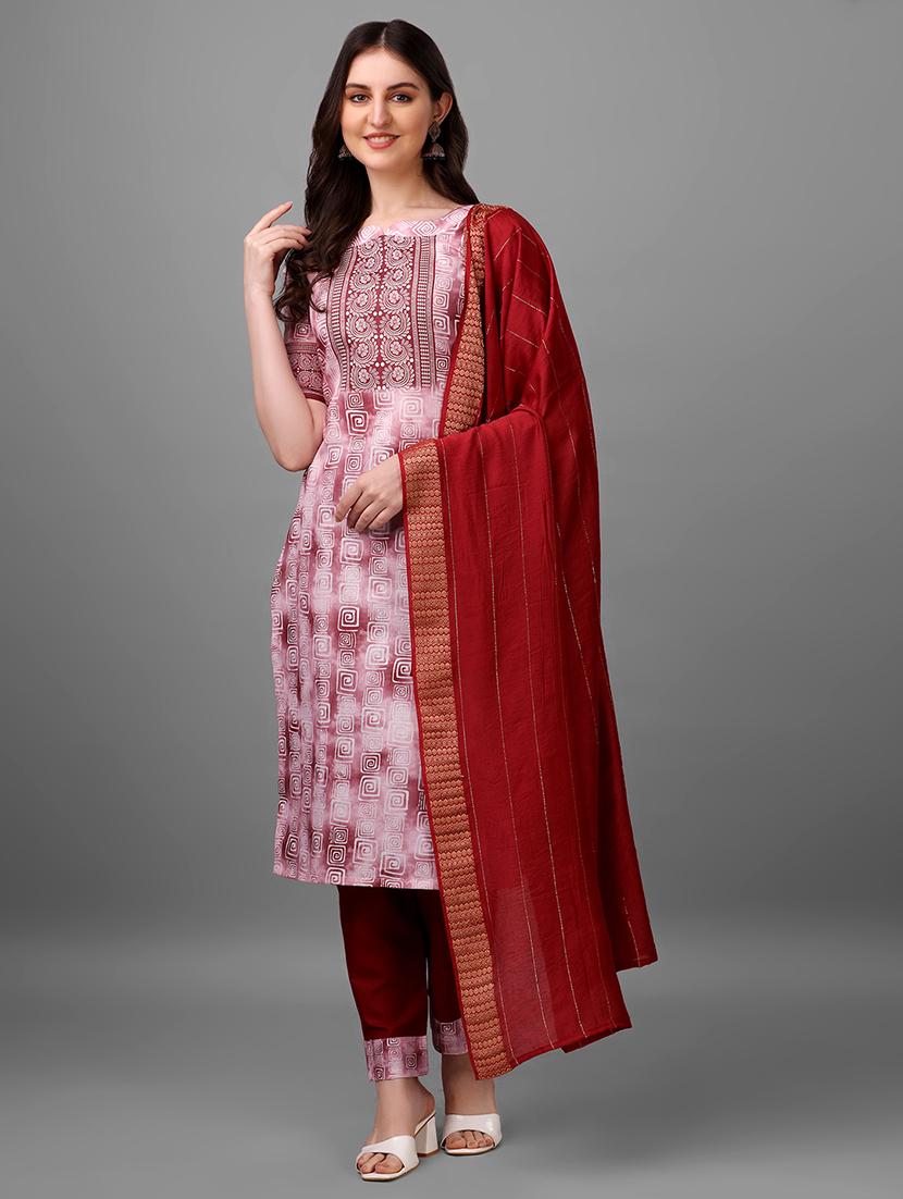 maroon printed kurta pant set - 20613935 - Standard Image - 1