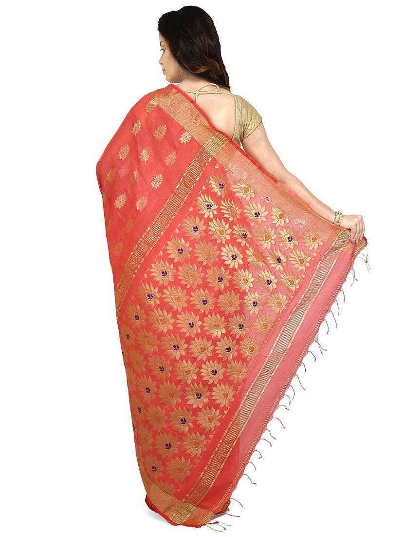 women's floral red colored saree with blouse - 20613958 - Standard Image - 1