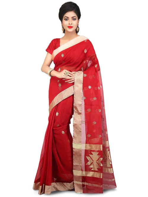 red self design tant saree with blouse - 20613961 - Standard Image - 0
