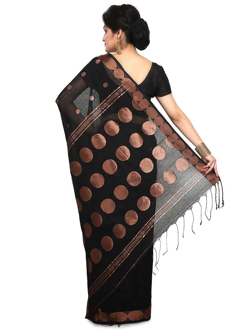 women black polka dots printed saree with blouse - 20613981 -  Standard Image - 1