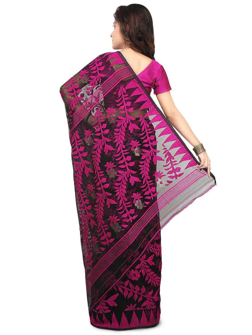 women black & pink jamdani saree with blouse - 20613984 - Standard Image - 1