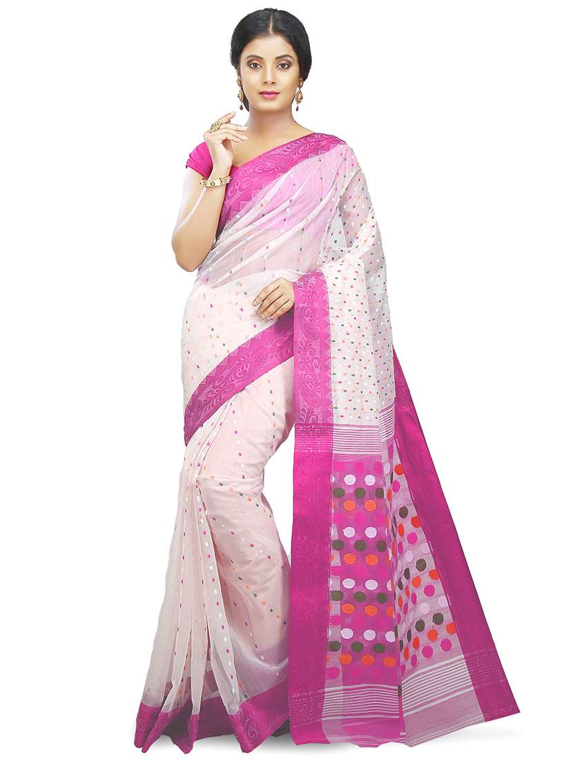 women off-white self design handloom saree with blouse