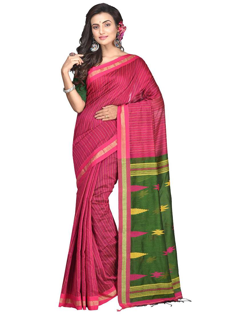 women pink self design handloom saree with blouse