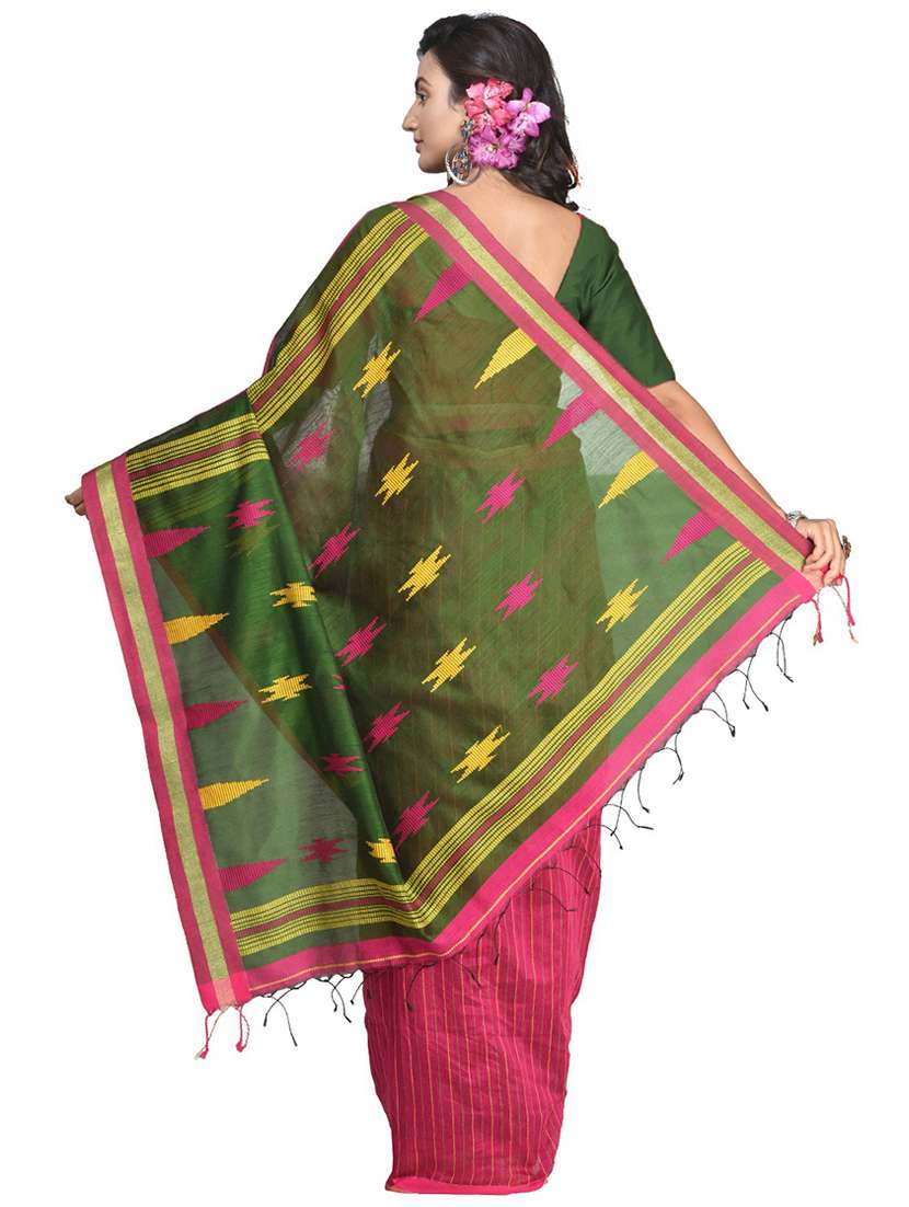 women pink self design handloom saree with blouse - 20613995 -  Standard Image - 1