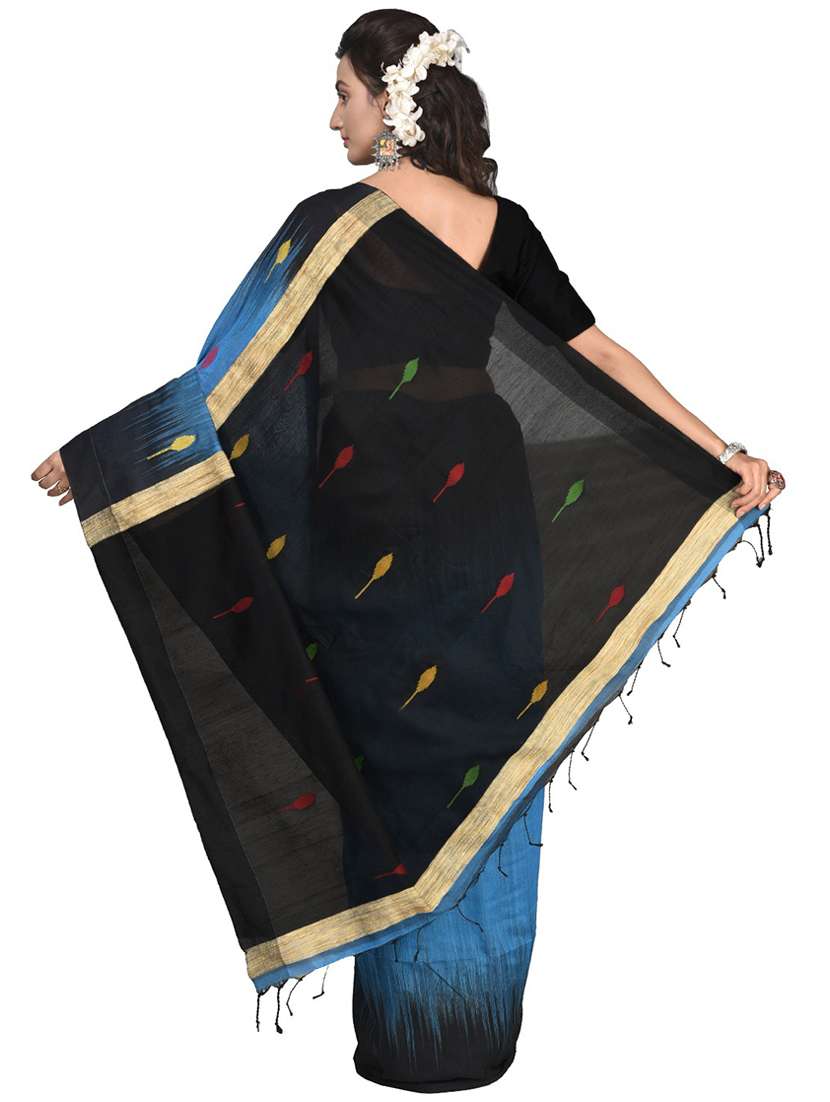 women blue self design handloom saree with blouse - 20613998 -  Standard Image - 1
