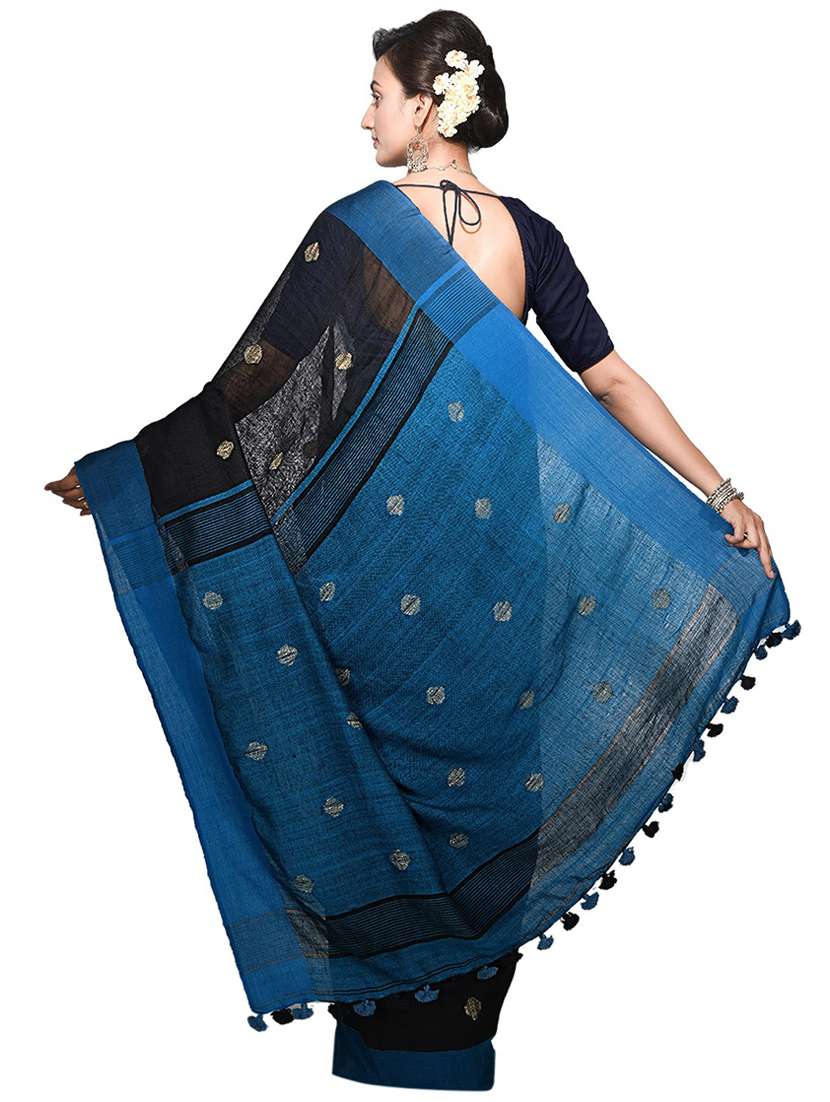 women black & blue self design handloom saree with blouse - 20614012 - Standard Image - 1