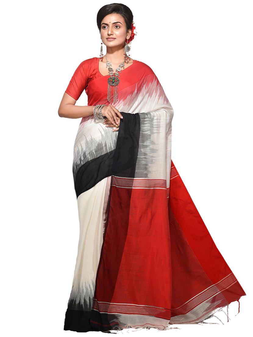 multi colored self design handloom saree with blouse - 20614022 -  Zoom Image - 0