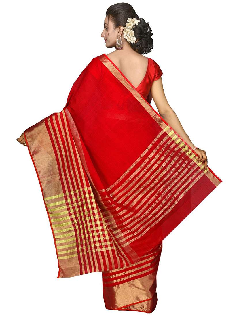 women red solid handloom saree with blouse - 20614025 -  Standard Image - 1
