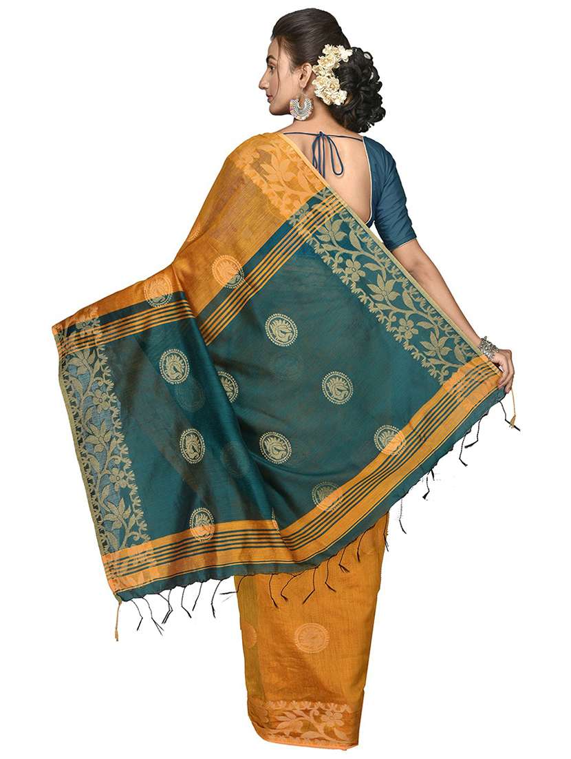 women's self design gold colored saree with blouse - 20614027 -  Standard Image - 1