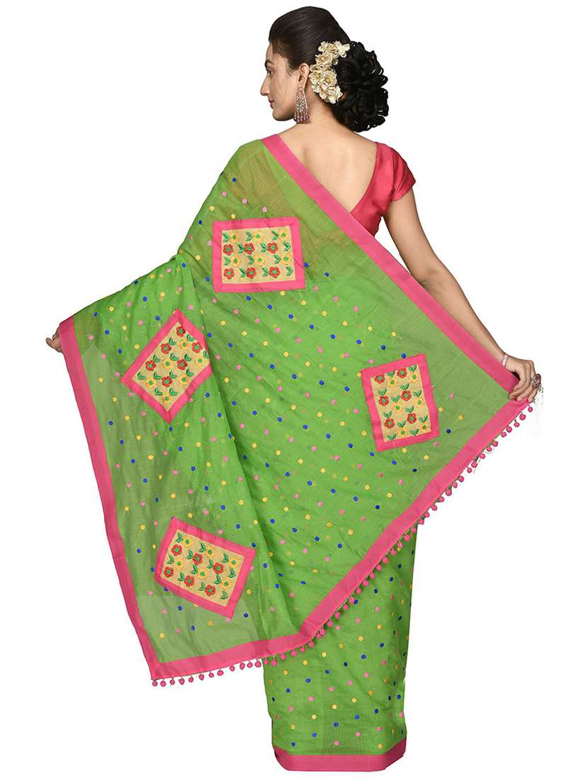 women green embroidered saree with blouse - 20614030 -  Standard Image - 1