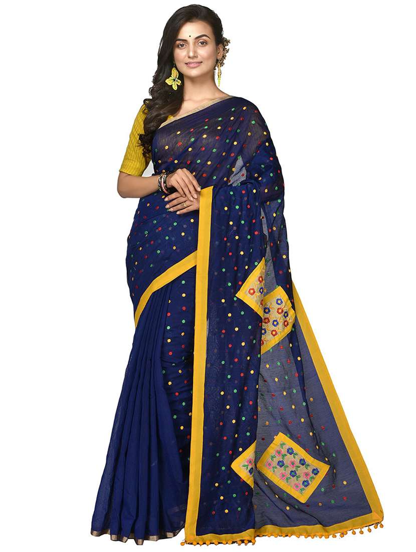women blue embroidered saree with blouse - 20614038 - Zoom Image - 0