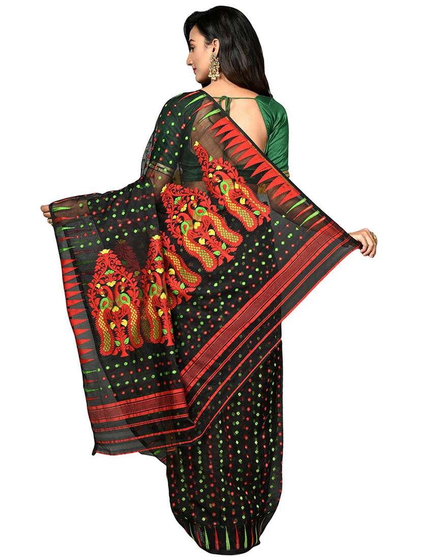 women black self design jamdani saree with blouse - 20614046 -  Standard Image - 1