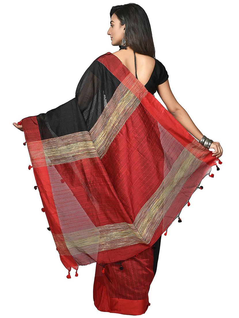 women black & red solid half and half saree with blouse - 20614047 - Standard Image - 1