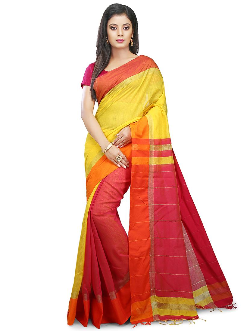 women yellow & red solid half & half saree with blouse - 20614052 - Zoom Image - 0