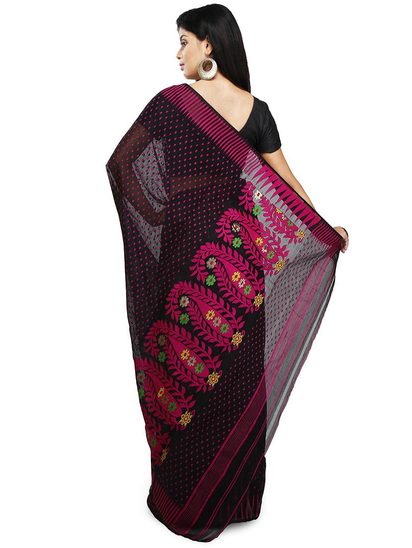 women black self design jamdani saree with blouse - 20614058 - Standard Image - 1