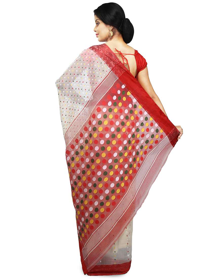 white self design handloom saree with blouse - 20614063 -  Standard Image - 1