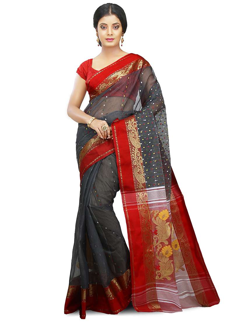 grey self design handloom saree with blouse - 20614064 -  Zoom Image - 0