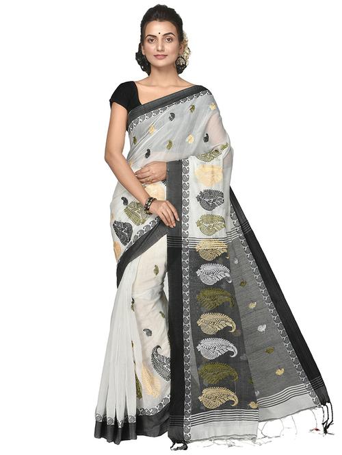 white self design handloom saree with blouse - 20614065 - Standard Image - 0