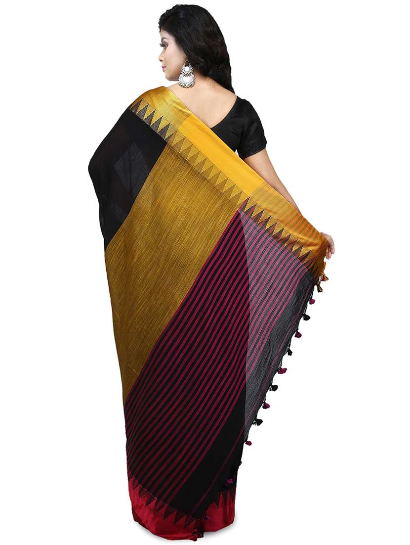 women black solid bordered saree with blouse - 20614074 -  Standard Image - 1