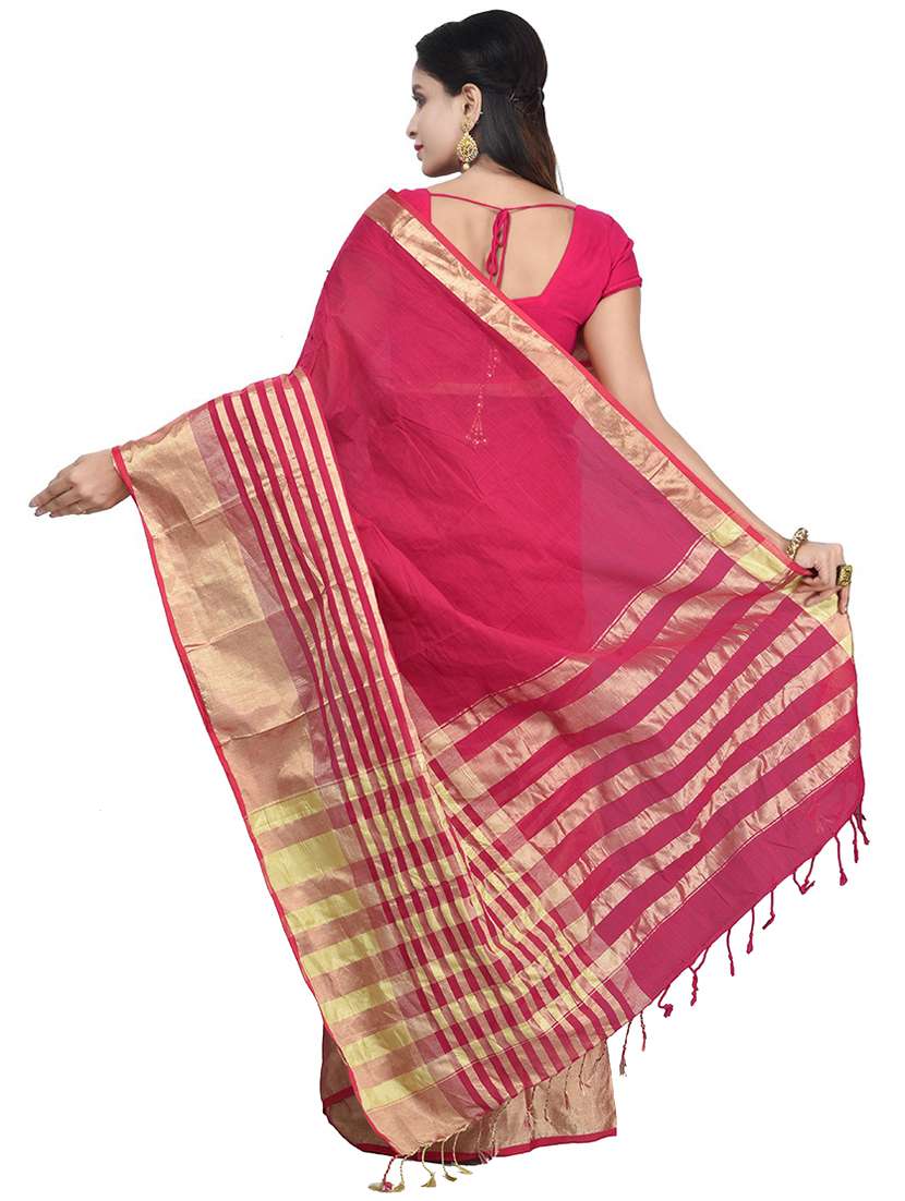 women pink solid bordered saree with blouse - 20614079 -  Standard Image - 1